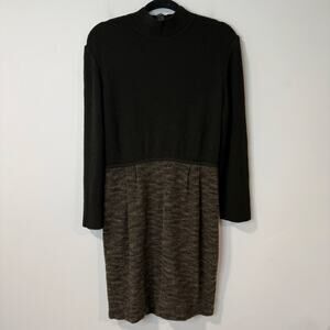 St. John Santana Knit Long Sleeve Dress Sweater Turtleneck Textured Green 10